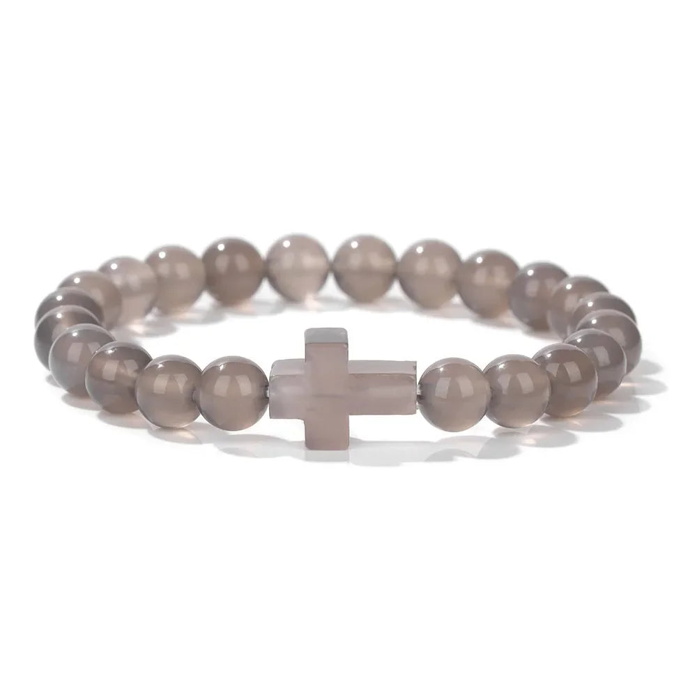 Natural Stone Cross Bracelets Unisex Prayer Yoga Jewelry