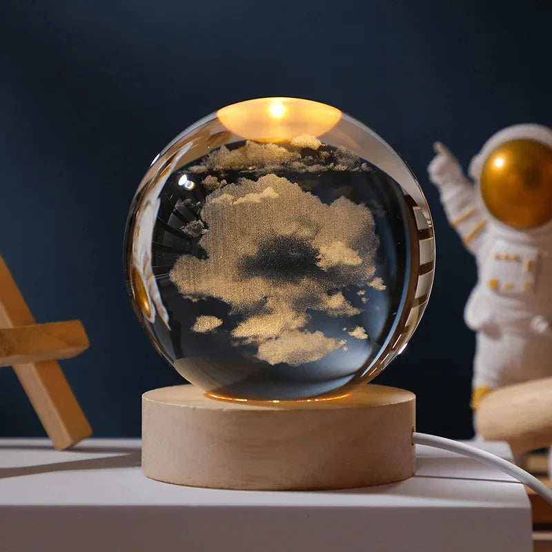 3D Moon Crystal Ball Astronomy Galaxy Solar System Saturn Luminous Balls Snow Glass Globe Night Light Home Desktop Decoration solar system sphere stand globe earth gyro ball planet by Home for Health and Beauty