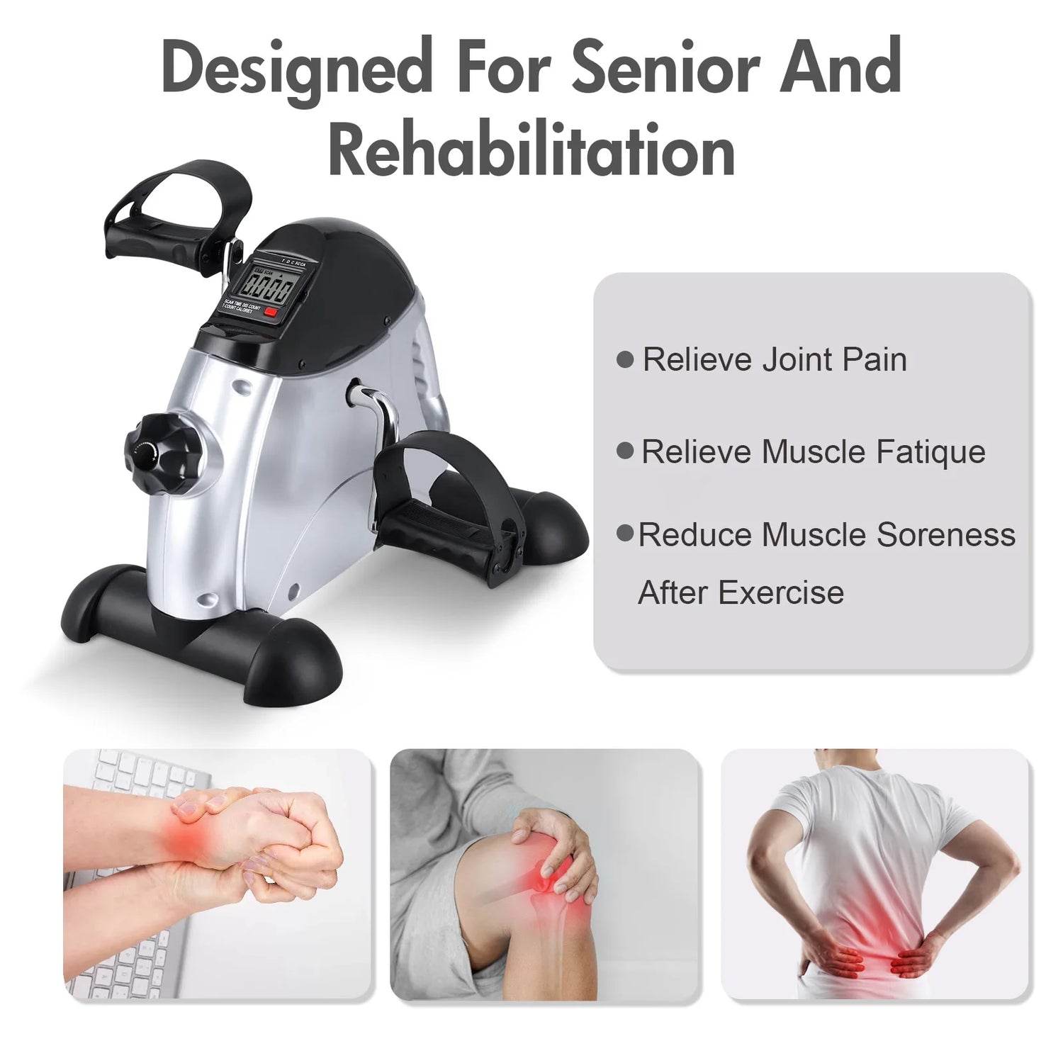 Mini Pedal Exercise Bike Under Desk Bicycle Trainer Fitness Cycling Portable LCD Display Arm Leg Fitness Equipment Home Office by Home for Health and Beauty