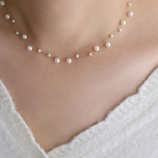 Stainless Steel Pearl Choker Necklace For Women