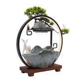 Ceramic Tabletop Fountain With Mist LED 110V Deer Figurine Pine Branches Easy Setup Quiet For Indoor Meditation Feng Shui Decor by Home for Health and Beauty