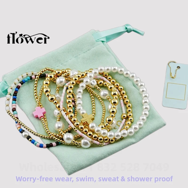 Waterproof Charm Beads Stackable Bracelets Bangles Fashion Fine Jewelry Gift For Women Anniversary Birthday by Home for Health and Beauty