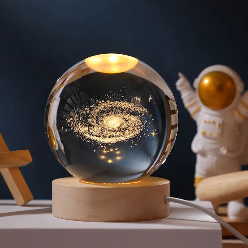 3D Moon Crystal Ball Astronomy Galaxy Solar System Saturn Luminous Balls Snow Glass Globe Night Light Home Desktop Decoration solar system sphere stand globe earth gyro ball planet by Home for Health and Beauty