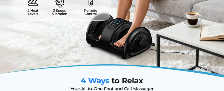 Electric Foot Calf Massager Shiatsu Massage Tools 3 Levels Deep Tissue Washable Cover Hot Compress Vibrator Machine Foot Relax by Home for Health and Beauty