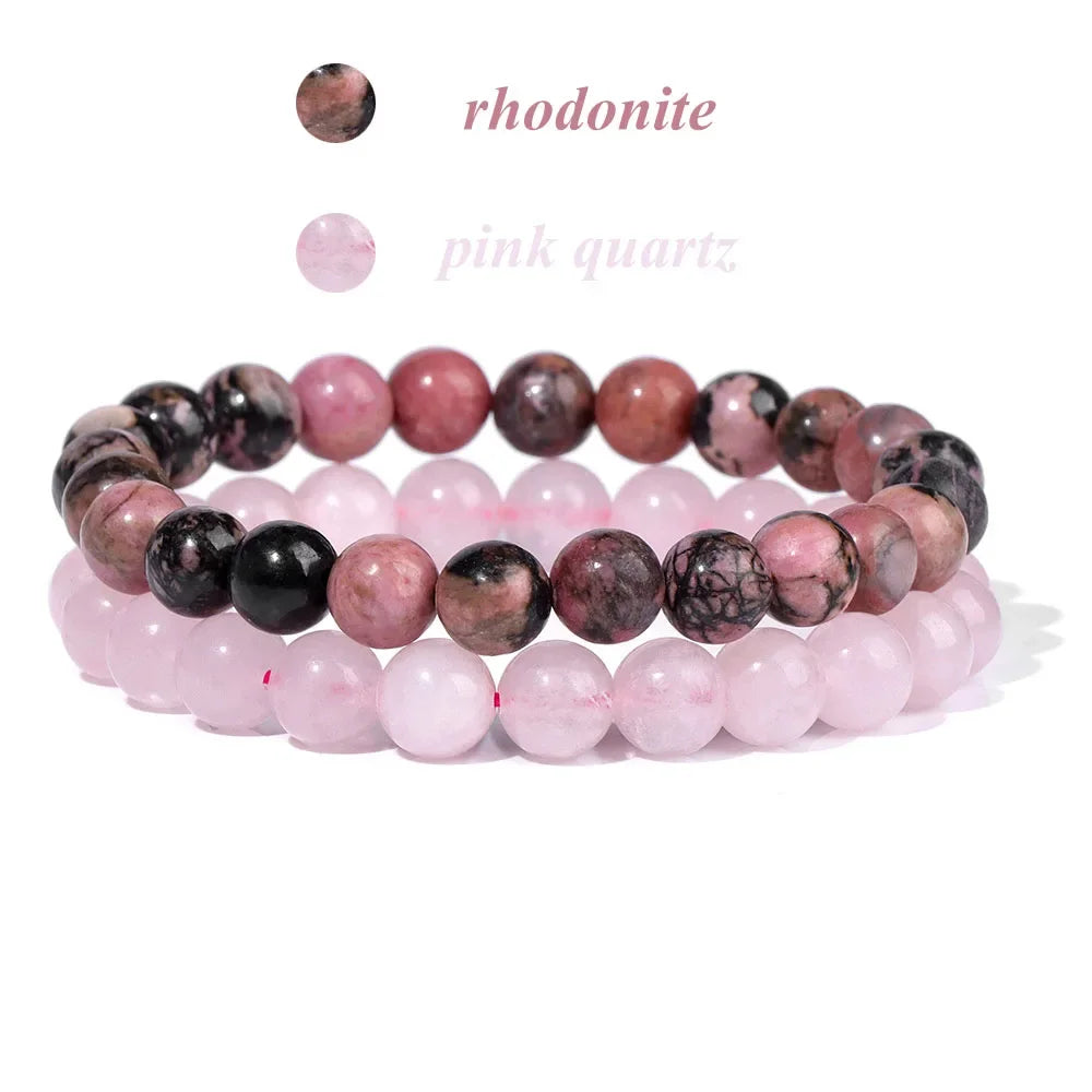 2Pcs Colorful Natural Stone Bead Bracelet Set 8MM Natural Agates Turquois Amethysts Quartzs Gem Stretch Bangle Jewelry Gift by Home for Health and Beauty