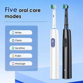 US Stock Round Rotating Electric Toothbrush for Adults Soft Bristles 5 Cleaning Modes USB Rechargeable, with 4 Replacement Heads by Home for Health and Beauty