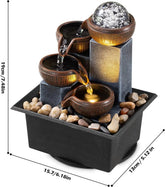 4-Tier Tabletop Waterfall Fountain with LED Lights and Natural Rocks for Home Office Relaxation by Home for Health and Beauty