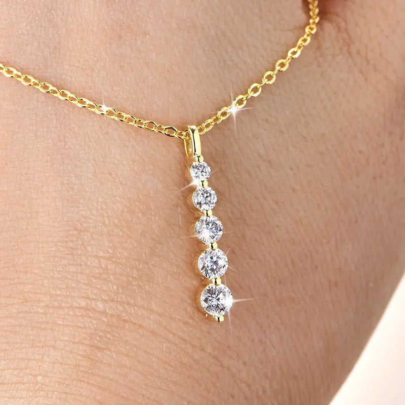 5-Stone Moissanite Long Pendant Necklace D VVS1 for Women Clavicle Chain Necklace Fine Jewelry Gift 14K Gold Filled by Home for Health and Beauty