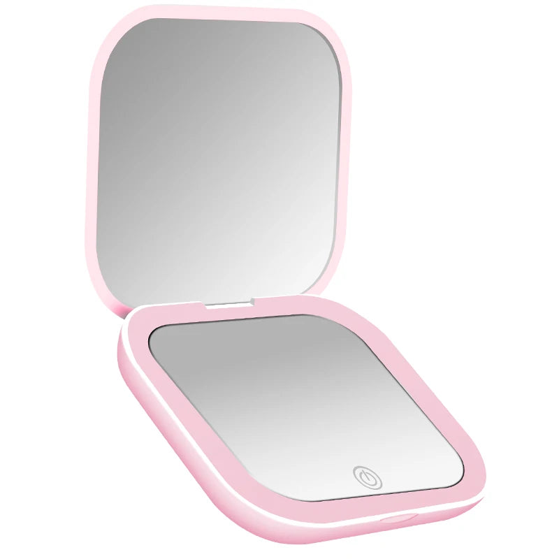 Compact Mini Vanity Mirror With Lights Portable 2X Magnification