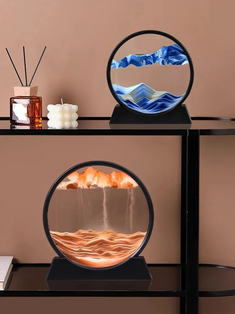 3D Moving Sand Art Picture Round Glass Deep Sea Sandscape Hourglass Quicksand Craft Flowing Sand Painting Office Home Decor Gift by Home for Health and Beauty