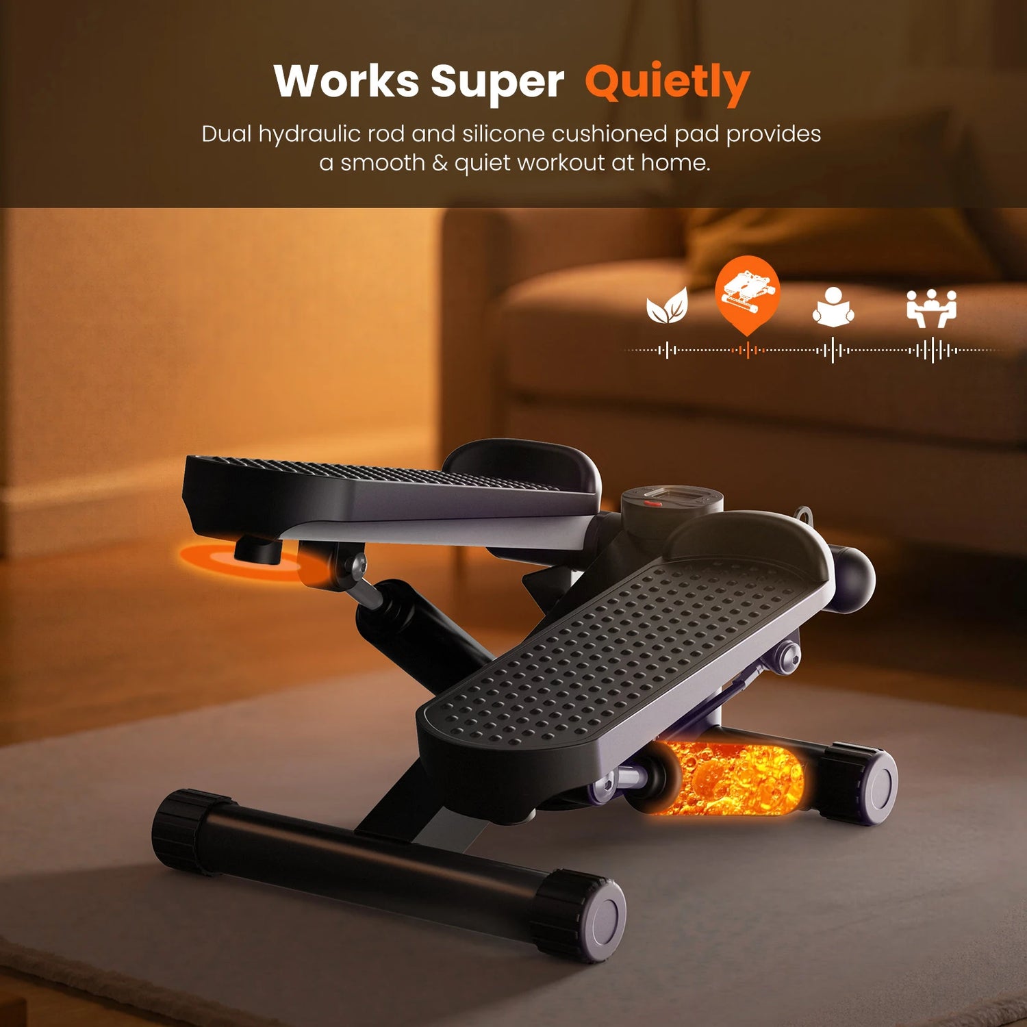 Mini Stepper with Resistance Bands 300 LBS Weight Capacity Hydraulic Home Stepper Machine Compact Cardio Equipment with LCD Monitor No Assembly Required by Home for Health and Beauty