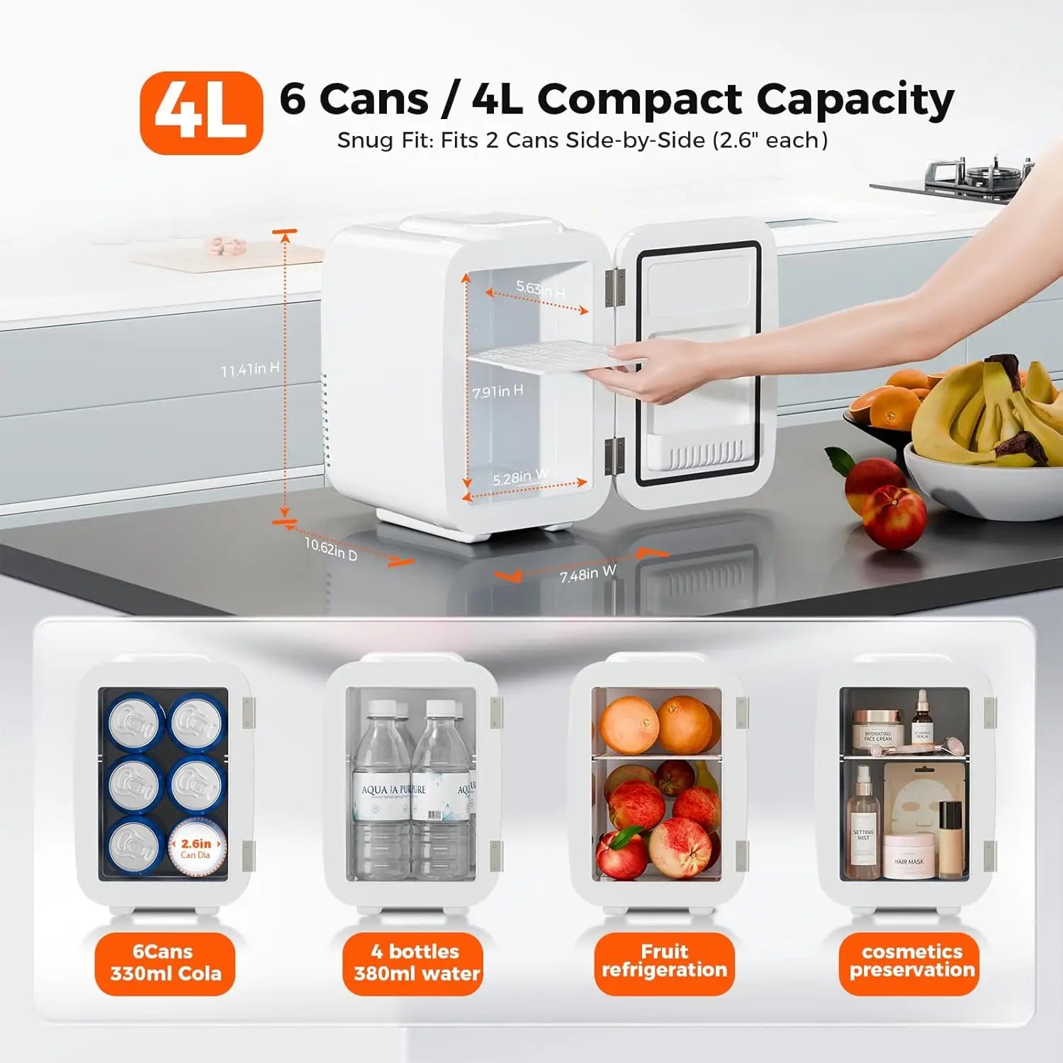 Mini Fridge, 4 Liter/6 Cans Portable Cooler and Warmer, AC/DC Power Small Fridge by Home for Health and Beauty