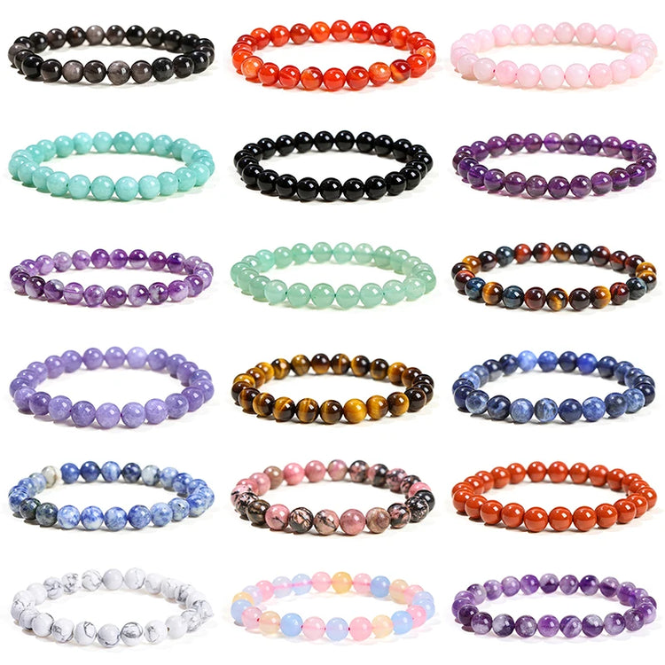 JD Natural Stone Beads Bracelet Amethyst Tiger Eye Crystal Quartz Agate Gem Beads Bangles Women Men Reiki Healling Jewelry Gift by Home for Health and Beauty