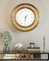 Crushed Diamond Wall Clock Round Decorative Mirrored Clock 24 inch Brown by Home for Health and Beauty