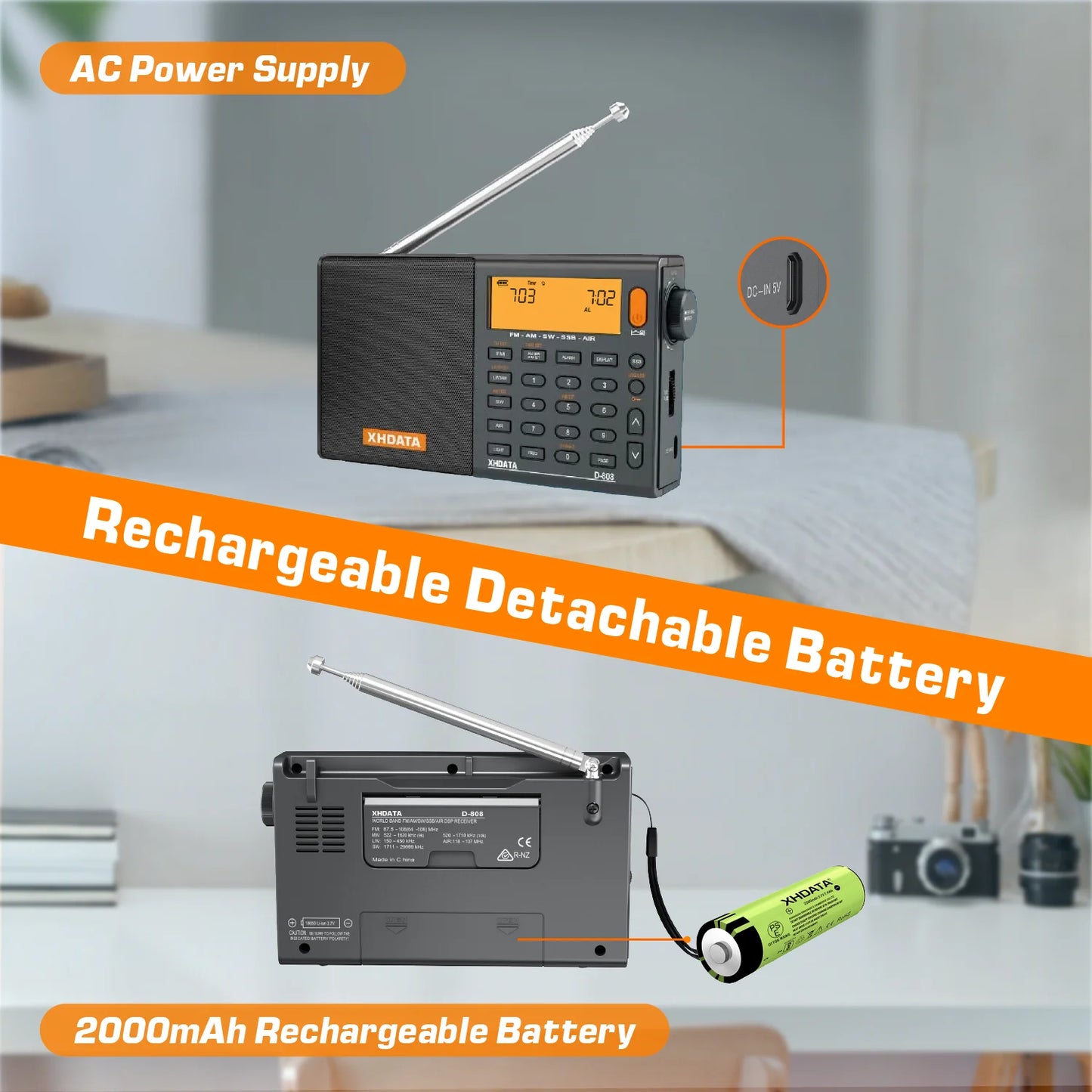 AllBand Portable Radio With BuiltIn Speaker And Rechargeable Battery
