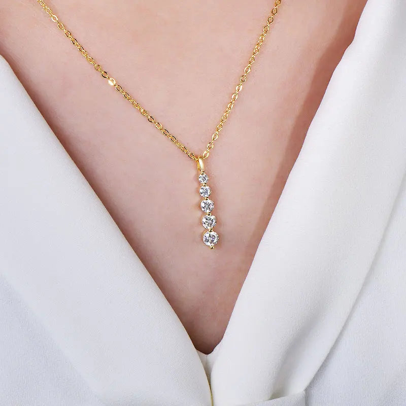 5-Stone Moissanite Long Pendant Necklace D VVS1 for Women Clavicle Chain Necklace Fine Jewelry Gift 14K Gold Filled by Home for Health and Beauty