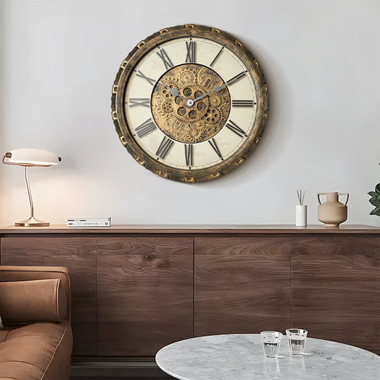 TIMESS Vintage Gear World Map Roman Numeral Industrial Wall Clock by Home for Health and Beauty