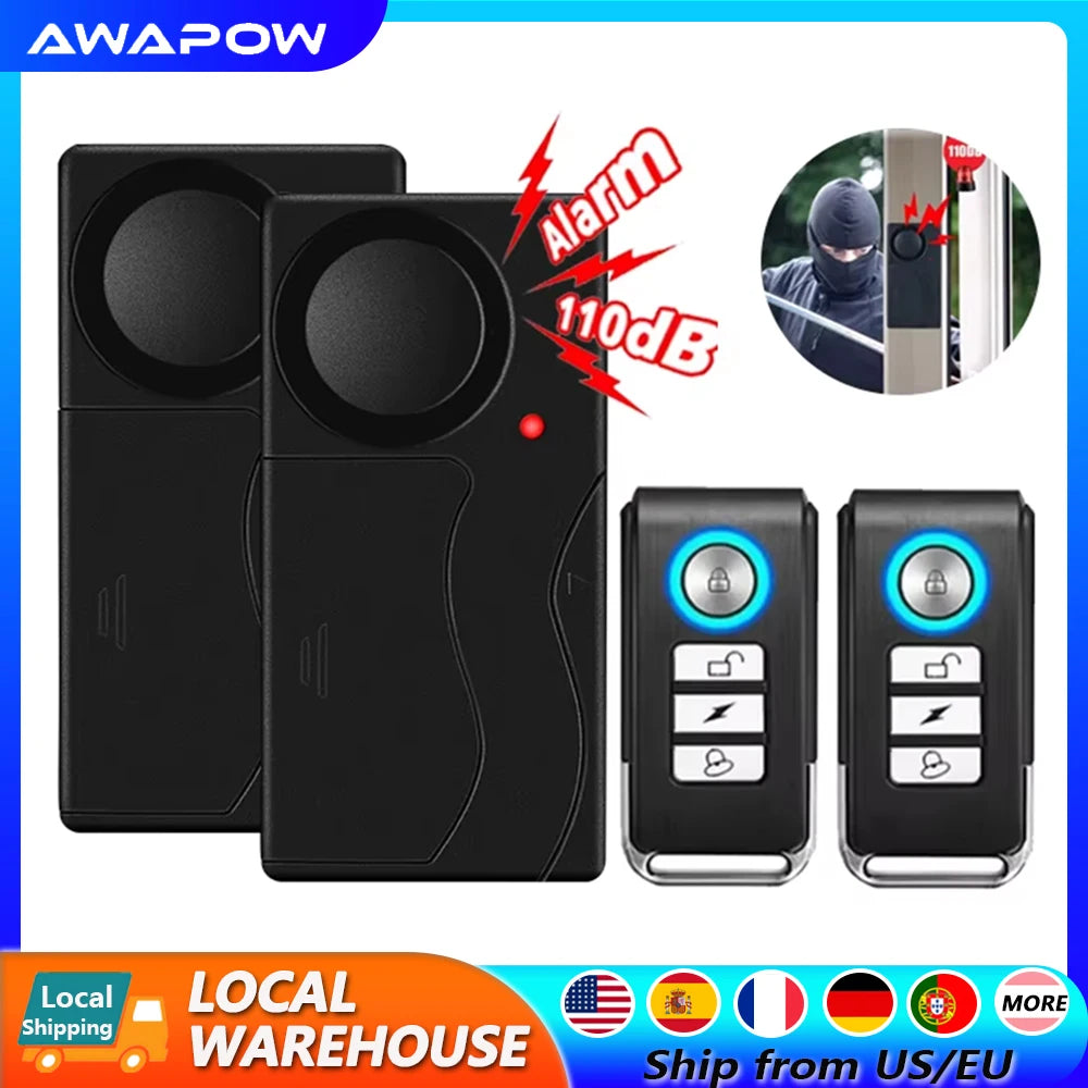 Wireless Vibration Bike Alarm With Remote Control Anti-Theft Alarm 110dB Loud Bike Door Window Alarm Home Safety System by Home for Health and Beauty