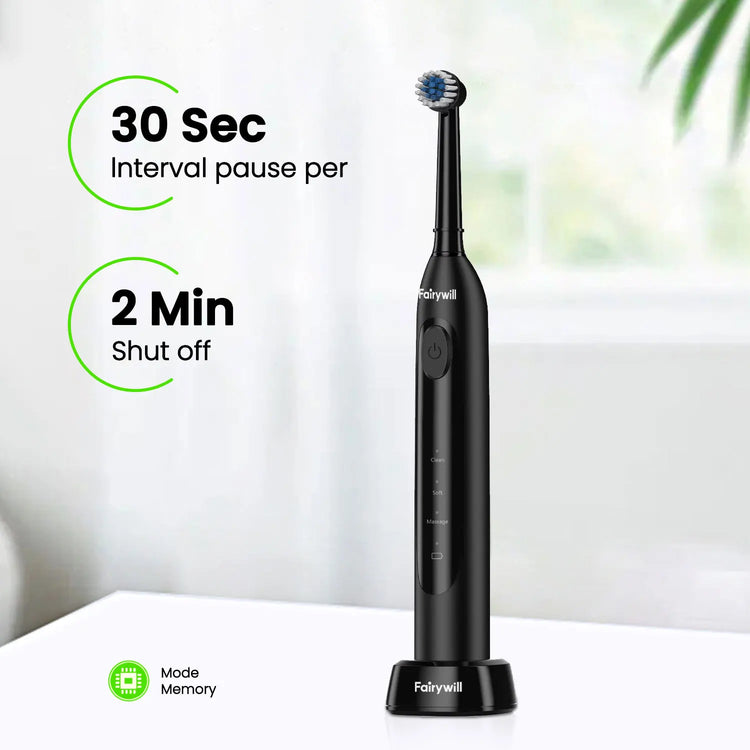 Fairywill Electric Toothbrush T2233Powerful Rotation Cleaning 4 Replacement Heads Rechargeable Sonic Toothbrush for Adults by Home for Health and Beauty