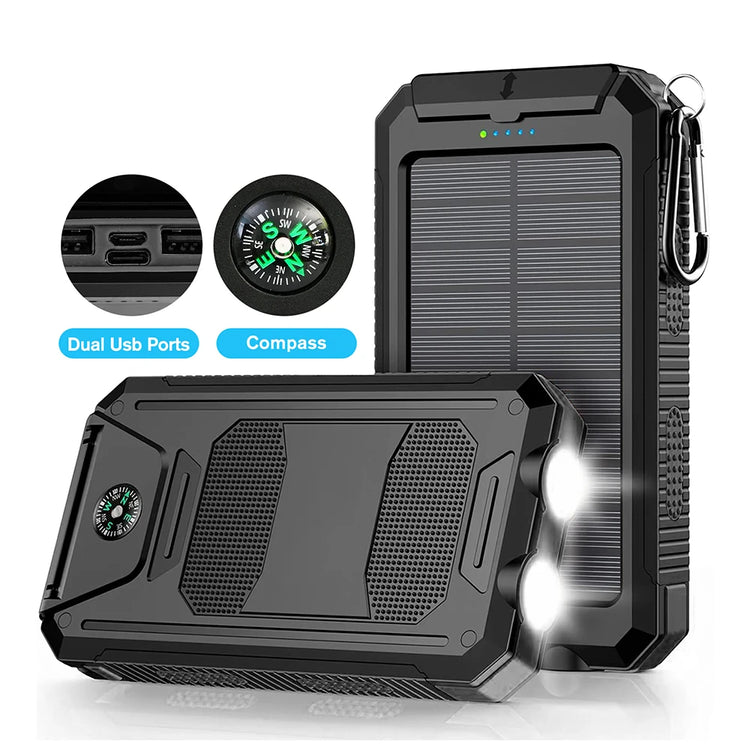 Solar Power Bank Portable Dual 30000mAh 5V USB Ports 2 LED Light Flashlight Fast Charging for iPhone Samsung Tablets by Home for Health and Beauty