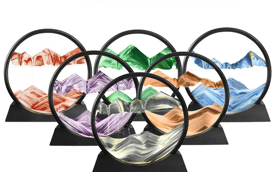 3D Moving Sand Art Picture Round Glass Deep Sea Sandscape Hourglass Quicksand Craft Flowing Sand Painting Office Home Decor Gift by Home for Health and Beauty