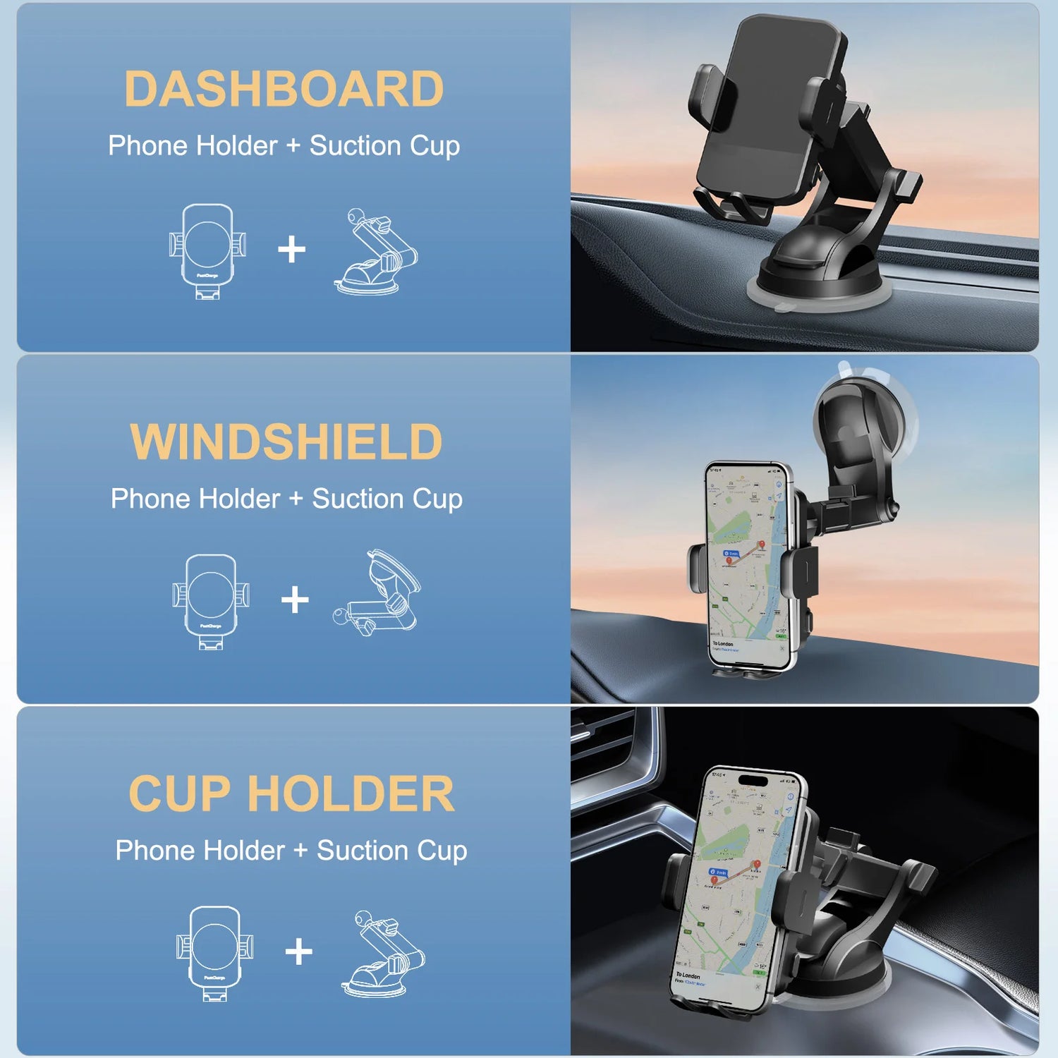 Wireless Car Charger Phone Holder 15W Fast Charge Mount iPhone by Home for Health and Beauty