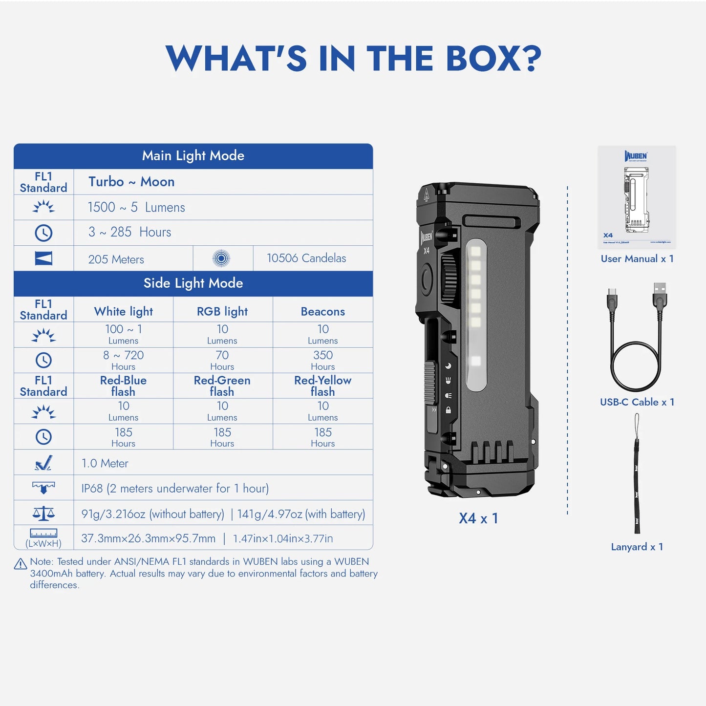 WUBEN X4 RGB LED Flashlight With Magnetic Tail Switch