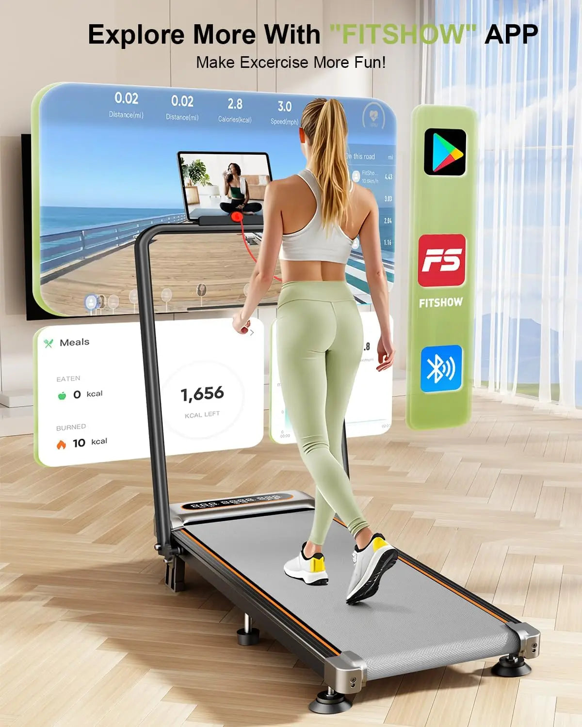 Foldable Treadmill with 12% Incline,3.5HP Low Noise Walking Pad Treadmill with Handle Bar,350 Lbs Capacity, APP Remote Control by Home for Health and Beauty
