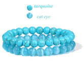 2Pcs Colorful Natural Stone Bead Bracelet Set 8MM Natural Agates Turquois Amethysts Quartzs Gem Stretch Bangle Jewelry Gift by Home for Health and Beauty