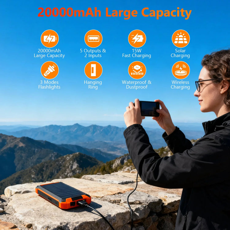 Solar Power Bank Wireless Fast Charging 36000mAh 15W Large Capacity Power LED Outdoor 4 Built-in Charging For iPhone Samsung by Home for Health and Beauty