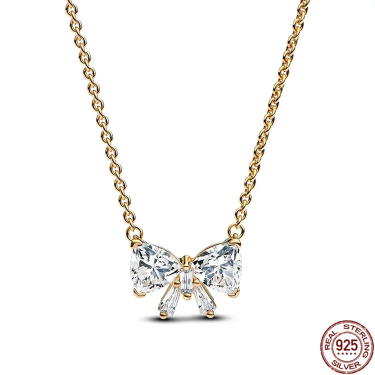 925 Sterling Silver Bow Heart Necklace Zircon Charm Gift by Home for Health and Beauty