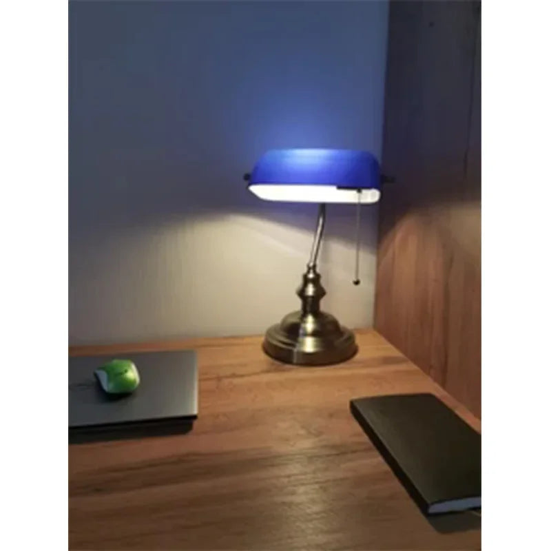 Desk lamp Table Light glass banker‘s lamp zipper switch for bedroom home stuy restaurant library office light night lamp by Home for Health and Beauty