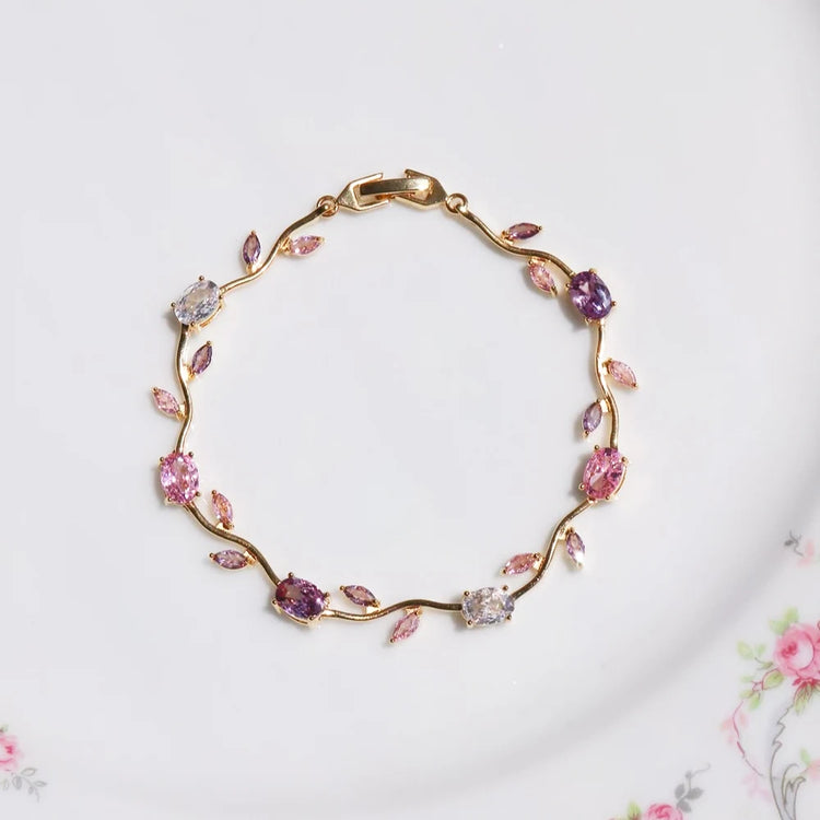 Luxury 16 Colors Sparkling Leaf Cubic Zirconia Branch Gold Silver Color CZ Crystal Bracelet Fashion Women Wedding Jewelry Gift by Home for Health and Beauty