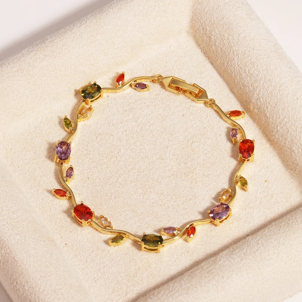 Luxury 16 Colors Sparkling Leaf Cubic Zirconia Branch Gold Silver Color CZ Crystal Bracelet Fashion Women Wedding Jewelry Gift by Home for Health and Beauty