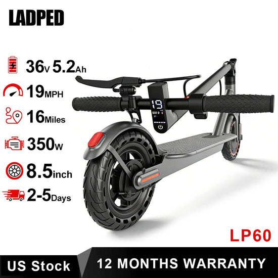 Electric Scooter LADPED LP60 350W Max 19mph Speed 8.5inch Tire Folding Design with 16 Miles Range for Adult Urban Commuting by Home for Health and Beauty