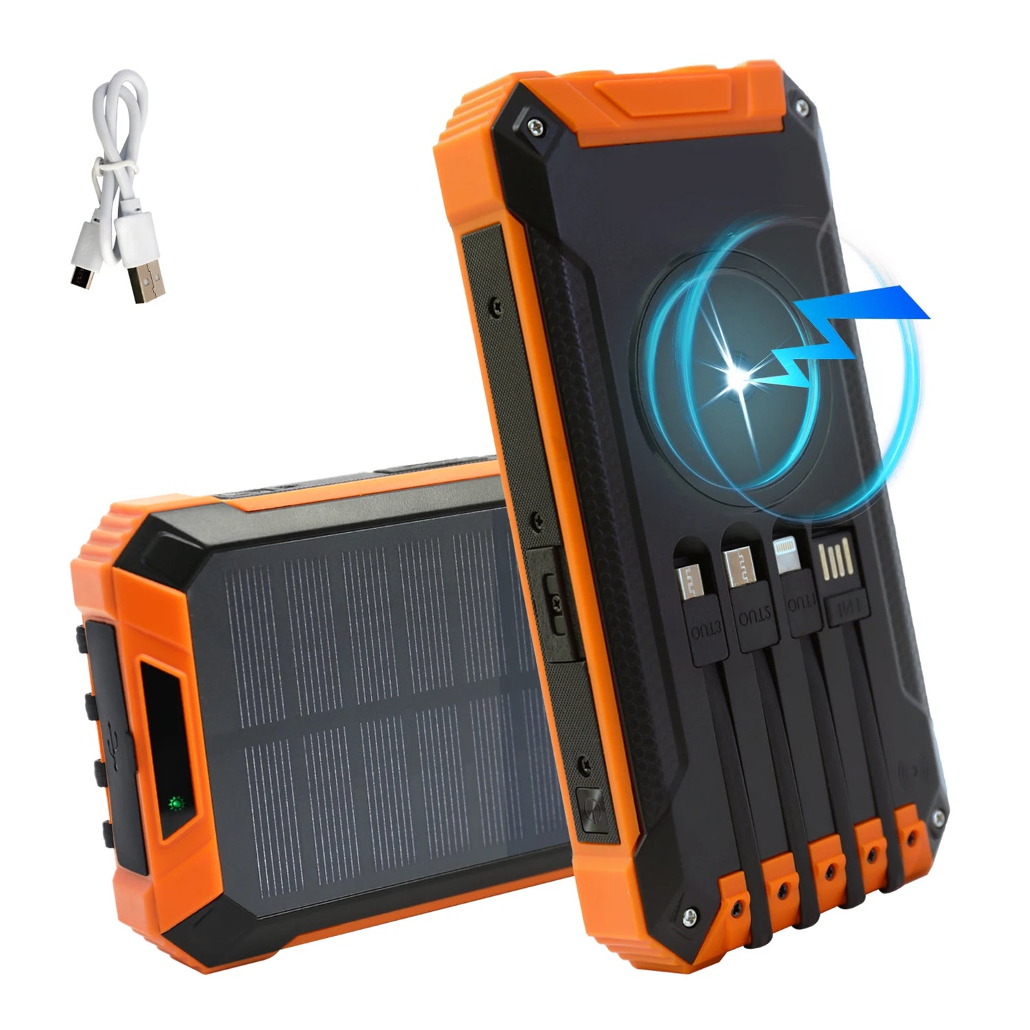 Solar Power Bank Wireless Fast Charging 36000mAh 15W Large Capacity Power LED Outdoor 4 Built-in Charging For iPhone Samsung by Home for Health and Beauty