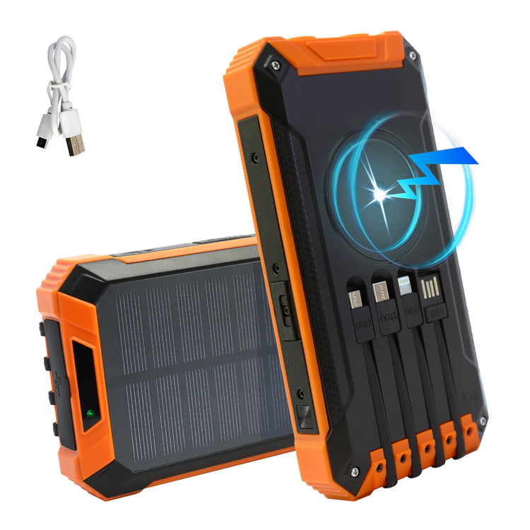 Solar Power Bank Wireless Fast Charging 36000mAh 15W Large Capacity Power LED Outdoor 4 Built-in Charging For iPhone Samsung by Home for Health and Beauty