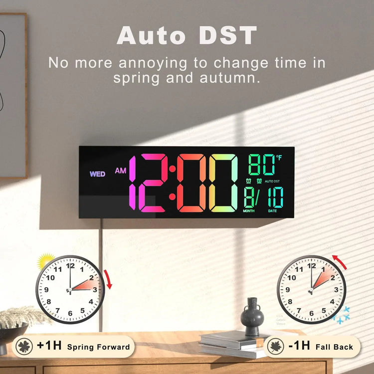 16" Large Digital Wall Clock With Remote Control, Timer, Alarm With Big LED Screen Dispaly, 8 RGB Colors, Auto DST, Temperature by Home for Health and Beauty