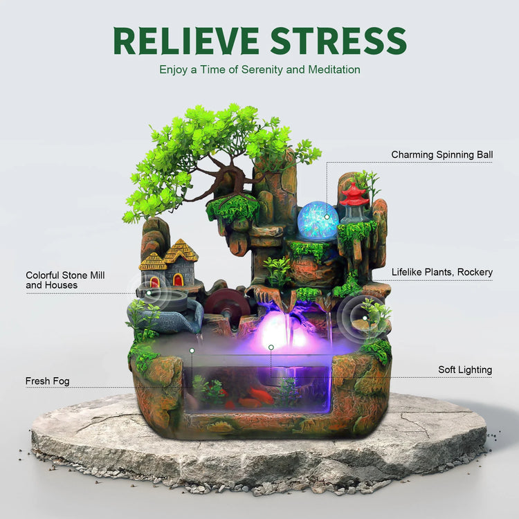 Lucky Feng Shui Money Tree Water Fountain With Resin Rockery by Home for Health and Beauty