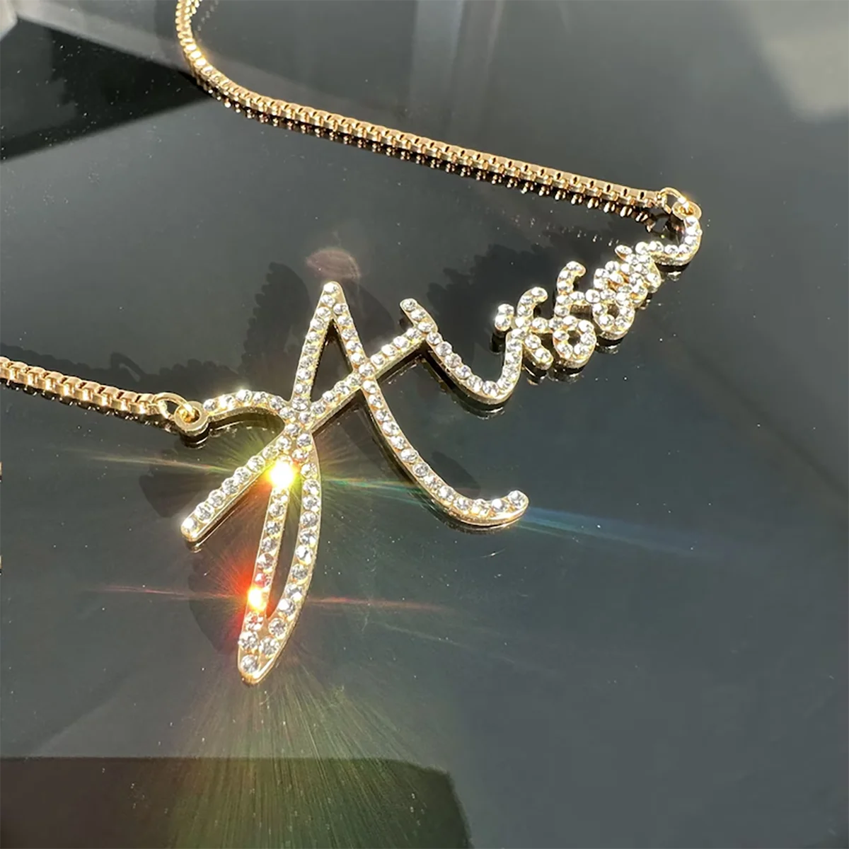 Personalized Crystal Diamond Nameplate Necklace For Women