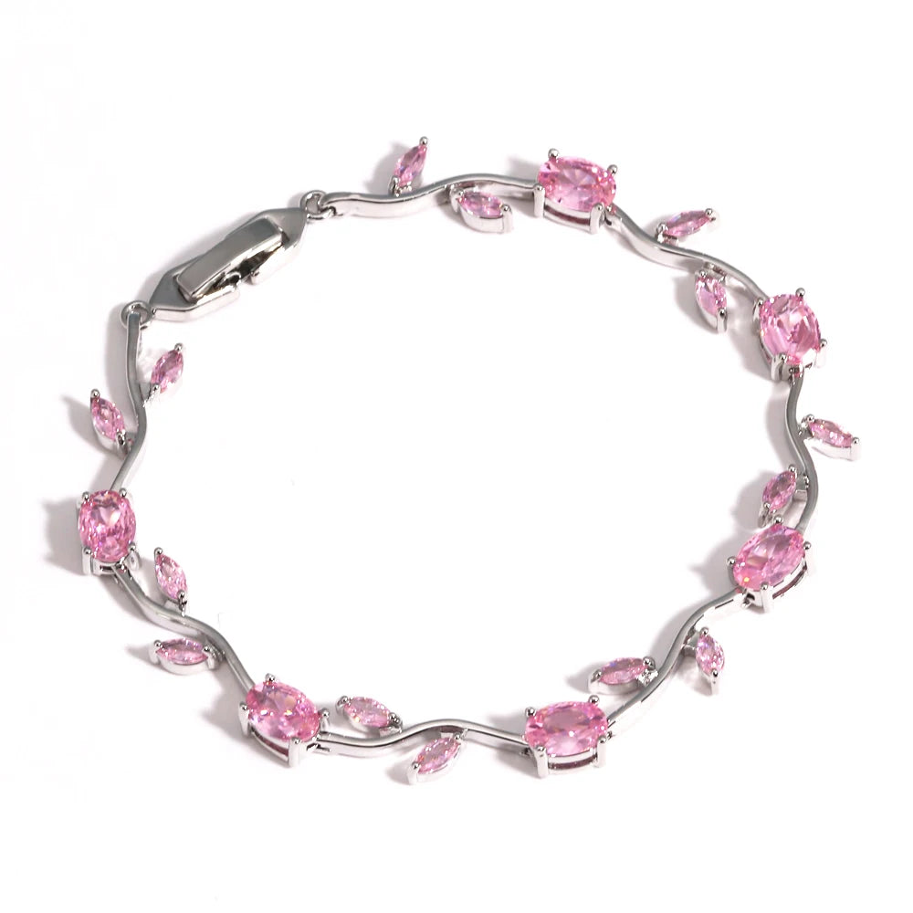 Luxury 16 Colors Sparkling Leaf Cubic Zirconia Branch Gold Silver Color CZ Crystal Bracelet Fashion Women Wedding Jewelry Gift by Home for Health and Beauty
