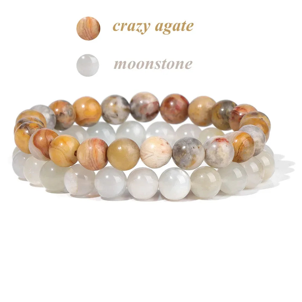 2Pcs Colorful Natural Stone Bead Bracelet Set 8MM Natural Agates Turquois Amethysts Quartzs Gem Stretch Bangle Jewelry Gift by Home for Health and Beauty