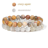 2Pcs Colorful Natural Stone Bead Bracelet Set 8MM Natural Agates Turquois Amethysts Quartzs Gem Stretch Bangle Jewelry Gift by Home for Health and Beauty