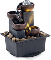 4-Tier Tabletop Waterfall Fountain with LED Lights and Natural Rocks for Home Office Relaxation by Home for Health and Beauty
