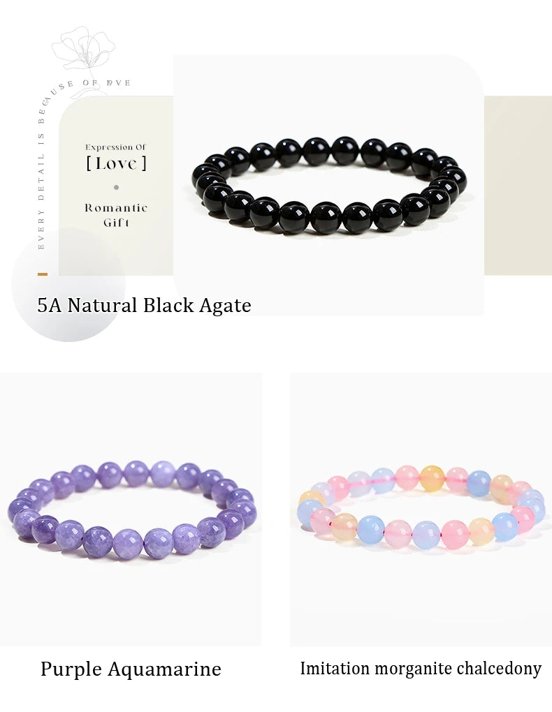 JD Natural Stone Beads Bracelet Amethyst Tiger Eye Crystal Quartz Agate Gem Beads Bangles Women Men Reiki Healling Jewelry Gift by Home for Health and Beauty