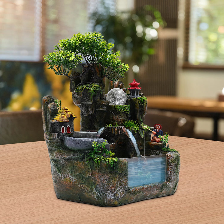 110V 3.5W Tabletop Water Fountain, Indoor Rockery Stream Desktop Fountain Waterfall with Atomizer & Auto Pump, Zen Décoration by Home for Health and Beauty
