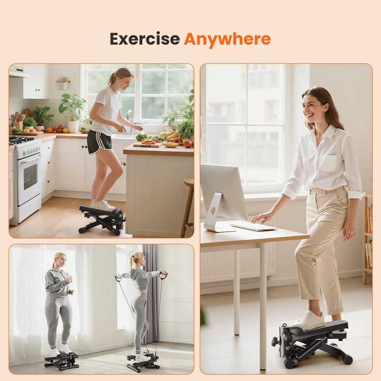 Mini Stepper with Resistance Bands 300 LBS Weight Capacity Hydraulic Home Stepper Machine Compact Cardio Equipment with LCD Monitor No Assembly Required by Home for Health and Beauty