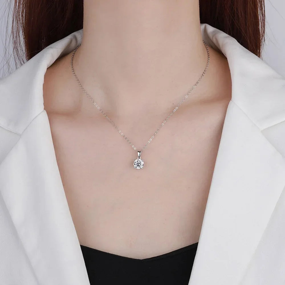 S925 Sterling Silver Moissanite Pendant for Women Collarbone Chain 1-3 Carats Four Claw Simple Necklace Wholesale by Home for Health and Beauty