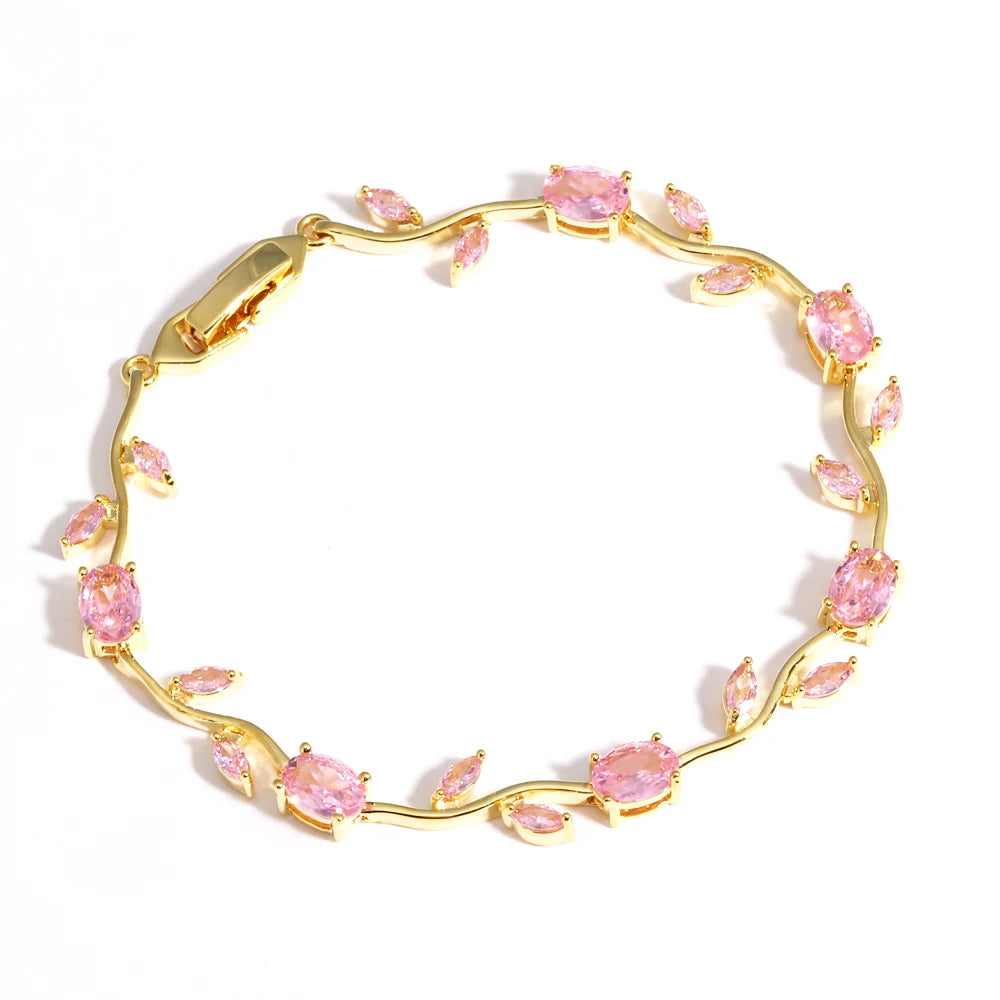 Luxury 16 Colors Sparkling Leaf Cubic Zirconia Branch Gold Silver Color CZ Crystal Bracelet Fashion Women Wedding Jewelry Gift by Home for Health and Beauty