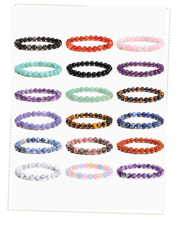 JD Natural Stone Beads Bracelet Amethyst Tiger Eye Crystal Quartz Agate Gem Beads Bangles Women Men Reiki Healling Jewelry Gift by Home for Health and Beauty